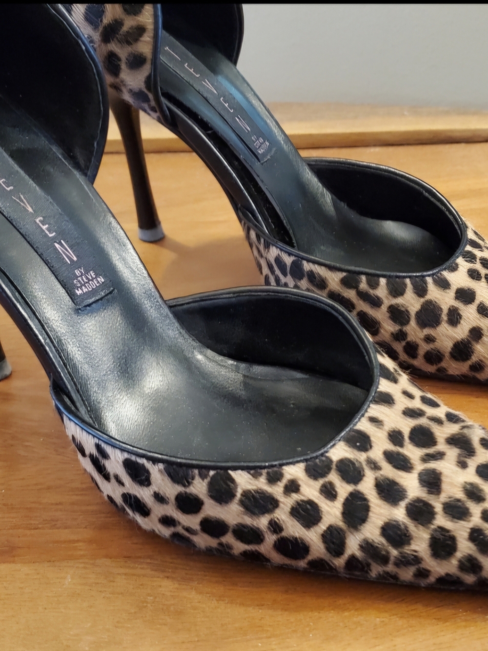 Steven By Steve Madden Leopard Print d'Orsay Stiletto Heels - Black & Tan
